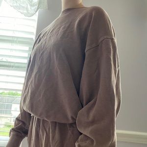 PINK Brown Sweatpants and Crewneck set - Top - small - bottoms - Medium